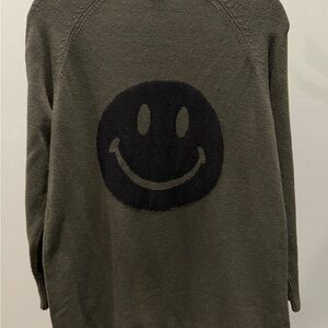 Sweet Romeo Dark Green Smiley Face Open Front Cardigan Sweater